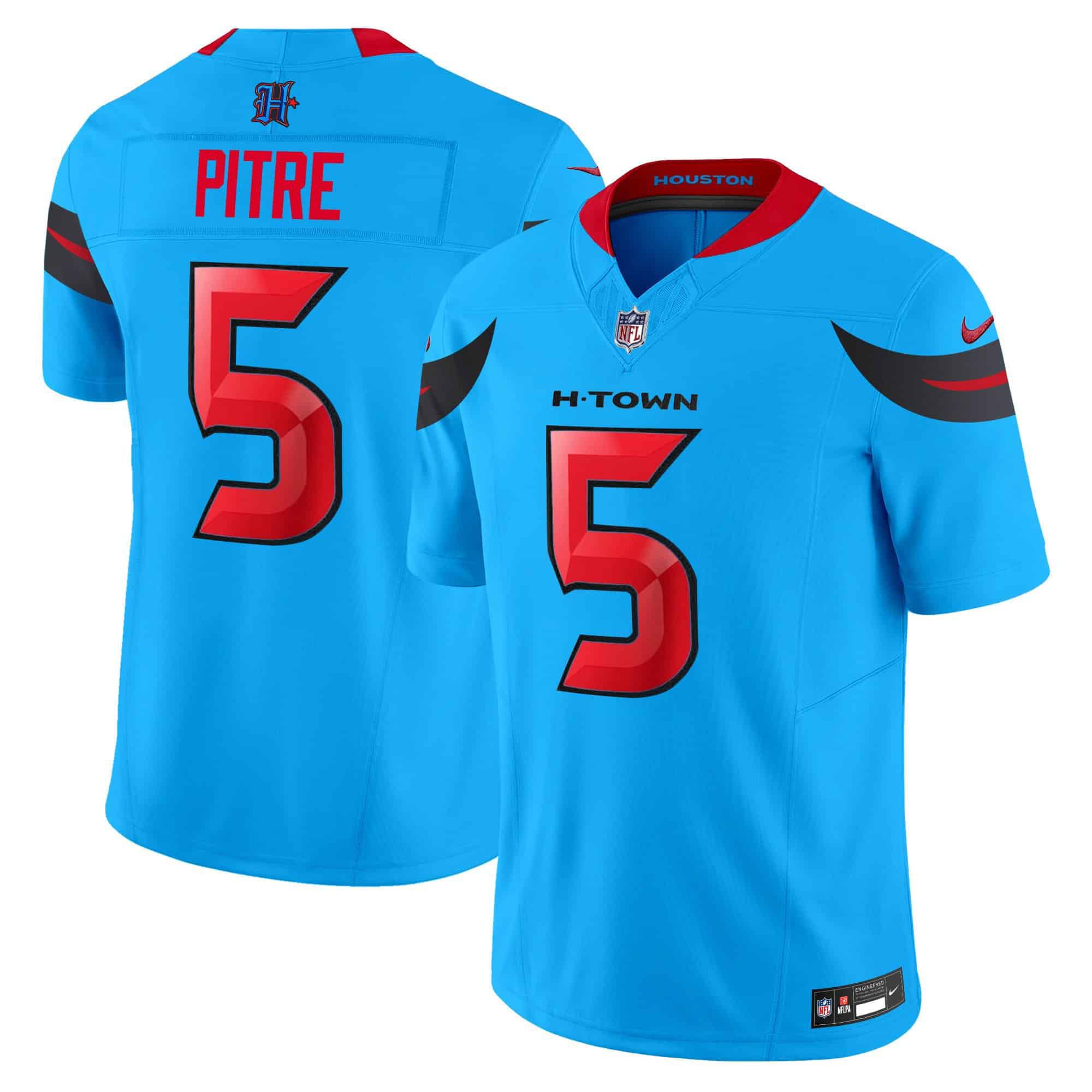 Men Houston Texans #5 Pitre Light Blue 2024 Nike Vapor Limited NFL Jersey